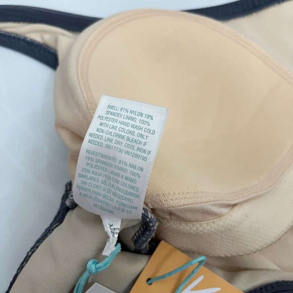 Kona Sol NEW Gray Tropical Floral Ribbed One Piece Swimsuit Scoop Back - LARGE - Picture 5 of 5